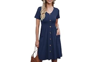 AUSELILY Damska sukienka letnia, luźna, z krótkim rękawem, w kształcie litery A, sukienka swing z kieszeniami