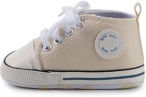 GINZER Toddler Infant High Top Baby Boy and Girl Sneakers, Crib Shoes - Newborn Shoes, Canvas Denim Shoes, Fashionable Breathable Infant First Walking Shoes