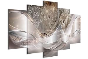 murando - Quadro Astratto Fiori 150x75 cm 5 pezzi Stampa su Tela XXL Soggiorno Immagini Moderni Murale Decorazione da Parete Quadri Componibili Pittura Soffione Grigio Argento a-C-0087-b-n