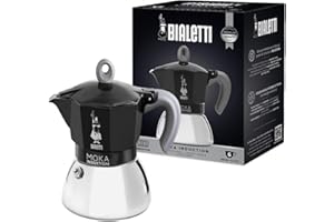 Bialetti - Cafetera Moka de Inducción, Adecuada para todo tipo de Placas, 6 Tazas de Café Espresso (280 Ml), Negro [Clase de eficiencia energética A]