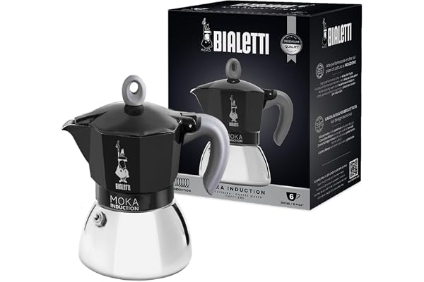 Bialetti - Moka Induction, Cafetière Moka, Convient à Tous Les Types de Plaques de Cuisson, 6 Tasses d'Espresso (280 Ml), Noir