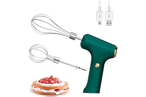 FIOUSY Electric Hand Whisk, USB Rechargeable, Wireless Portable Egg Beater with 2 Detachable Whisks with 3 Speed Modes for Eggs/Milkshake Cream/Butter/Baby Food, Fit for Kitchen/Camping/Gifts (Green)
