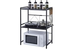 ‎ZZINOKE ZZINOKE 3-Stufiger Mikrowellenregal, Mikrowellenständer mit 6 Haken, Höhen- und Längenverstellbares Küchenarbeitsplattenregal, Stabiles Küchenregal, 40-60×35×79cm, Schwarz