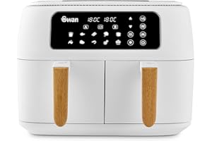 Swan SD10410WHT Nordic Duo 13-in-1 Air Fryer with Dual Non-Stick Baskets, Swan Cyclone Technology, 13 Pre-Set Functions, Match Cook, 8L, 1600W - 1800W, White