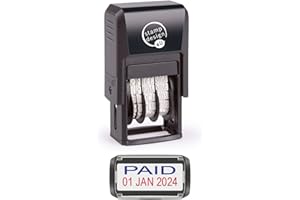 STAMP DESIGN 4U Self Inking Changeable Date Stamp - Paid Date Stamp in Blue and Red Ink