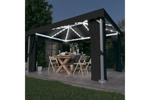 HOMIUSE Gazebo da Giardino con Tende e Stringa di Luci LED 4x3 m Antracite Pergolato, Tenda Esterno Impermeabile, Gazebo Esterno per Attività All'Aperto, Fornendo Ombra e Privacy