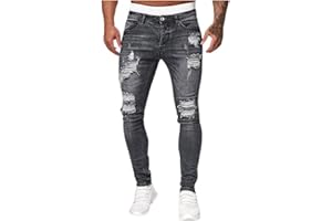 LAOLUO Jean Troué Homme Mode Skinny Slim Fit Pantalon Denim Styles Déchiré Sport Trousers avec Fermeture Éclair Casual Mode Survetement Pants Jogging Trekking Outdoor Travail Cargo Vintage Sweatpants