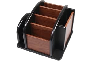 Coideal Organisateur Télécommande Rotatif en Bois - Porte Telecommande TV avec 6 Compartiments Support Télécommandes Rotative Boîte, Rangement Telecommande de Bureau pour Lunettes Tablette