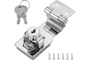 FDKJOK Keyed Hasp Lock 90 Degrees Lock Hasp Locking Hasp Shed Locks Safety Door Clasp Heavy Duty Door Bolt Latch Buckle Small Hasp and Staple with Padlock Keys for Door Cupboard(Colour_Name:Silver)