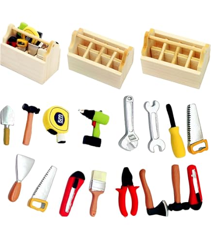 Mini-Werkzeugkasten Für Puppenhäuser – 18-teiliges Kinderwerkzeug-Set Aus Holz & Legierung
