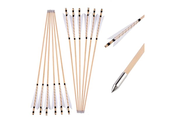 Flèches en Bois 32" pour Le tir à l'arc Flèches d'arc Long Anglais Flèches d'entraînement avec Plumes de Dinde Fletching Bullet Points pour Arc recurve Traditionnel Longbow Hunting 6/12pcs