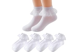 ChAusa 4 Paio Calzini in Pizzo Principessa con Volant Bambina Calze Corti con Pizzo Cotone,Neonati Cotone Conforto Calze adatto per la Primavera,Bambini dai 3 gli 8 Anni(Bianco)