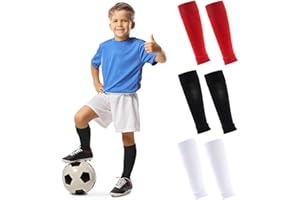 RHZXD 3 Pairs Football Sock Sleeve, Unisex Anti-slip Kids Sock Sleeves, Black White and Red Soccer Shin Guards for Football, Running, Training und Beginner for Kids Boys Girls Aged 5-12