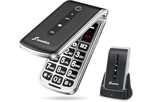 SweetLink F1PLUS Seniorenhandy Klapphandy Ohne Vertrag, Großtastenhandy mit Ladestation, GSM Flip Mobiltelefon SOS Notruffunktion, 1000mAh Akku, Taschenlampe, FM-Radio, 2,4 Zoll Farbdisplay, Schwarz