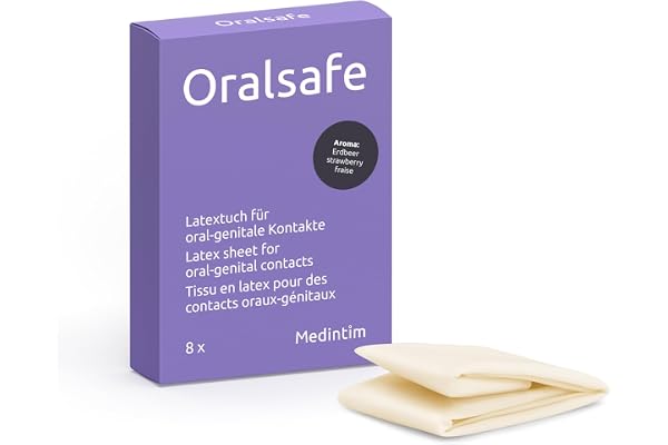 Medintim | Boîte de 8 Oralsafe Digue Dentaire en Latex | Goût Fraise | Protège Lors de la Pratique du Cunnilingus et de l'anulingus
