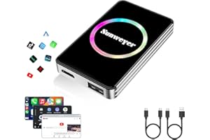 Sunweyer Bezprzewodowy adapter CarPlay do streamingu samochodowego Ai Box obsługuje Netflix, YouTube, Hulu, Disney+, Android Auto bezprzewodowy adapter z oświetleniem otoczenia LED, łatwa konfiguracja