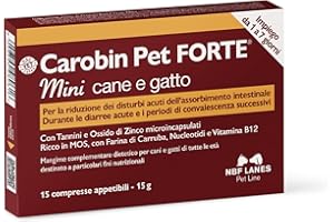 NBF Lanes | Carobin Pet Forte Mini Cane Gatto, 15 Compresse Appetibili, Riduzione Disturbi Acuti dell'Assorbimento Intestinale, Diarree Acute, Convalescenza