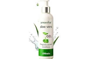 Amosvital Aloe Vera Gel 250 ml – natürliches Hautgel zur Pflege & Beruhigung – After Sun, Feuchtigkeitspflege, kühlend & revitalisierend – vegan und mikroplastikfrei