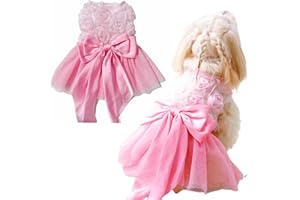 Yaopelky Haute Couture Canine Robes de Mariée pour Toutous Miniatures Robe Féline à Rosettes et Nœud Papillon Robe Princesse en Tulle pour Chiot Déguisements sur Mesure pour Mini-Chiens