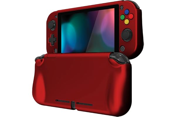 playvital Coque pour Switch Lite Cover Joycon,Accessoire Protection pour Nintendo Switch Lite avec Capuchon Joystick & Protecteur d'Écran Verre Trempé & ZealProtect Boutons-Rouge Écarlate