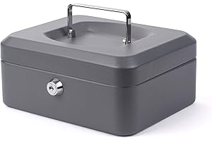 Pavo - Metalowa kasetka na pieniądze, rozmiar: 20x16x9 cm z 2 kluczami i wyjmowaną tacą na drobne - Szara