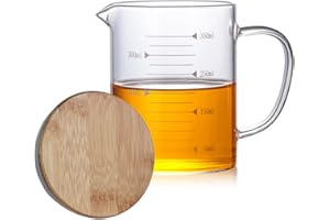 TAMUME 350ml Misurino in Vetro per Cottura, con Coperchio in Bambù, Misurino per Cucina (350ml)