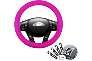 CNYMANY Direct - Funda de silicona para volante de coche de 33 a 38 cm, con 4 ganchos de ventilación, color rojo rosa