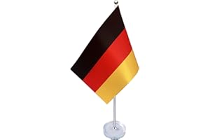 FlagScout - Tischflagge Deutschland | hochwertiger Kristallglas-Stand und Flagge aus feinem Satingewebe 14 x 21 cm