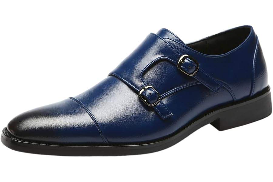 ANUFER Ladies Smart Cap Toe Double Buckle Monaco Shoes Synthetic Leather Formal Elegant Shoes