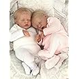 RXDOLL Realistic Reborn Twins Boy and Girl Full Silicone Vinyl Body 18 Inch Lifelike Twins Sleeping Newborn Baby Dolls That Look Real Reborn Waterproof Double Baby Doll