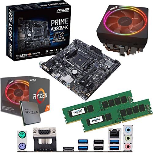 AMD Ryzen 7 2700X 3.7GHz (Turbo 4.3GHz) Eight Core Sixteen Thread CPU, ASUS Prime A320M-K Motherboard & 32GB 3200Mhz Crucial DDR4 RAM Pre-Built Bundle