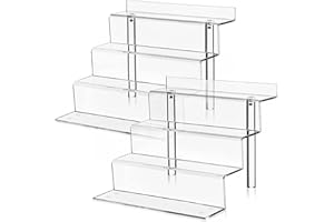 Gonice 2 Pack 4 Tier Acrylic Display Riser, 12 x 9 Inch Clear Display Stand for Amiibo Funko POP Figures and Perfume, Display Riser for Graduation Party, Birthday Party (12*9 clear)