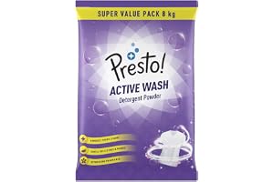 Amazon Brand - Presto! Active Wash Detergent Powder | 8 Kg | Tough On Stains | Gentle On Fabrics | Colour-Safe...