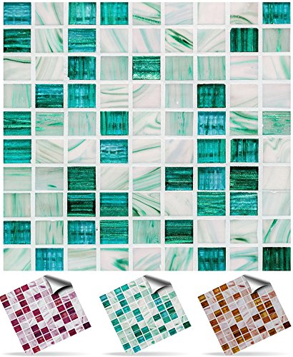 Tile Style Decals | Modell (30xTP 12 - 6in- Aqua Marble) | Mosaik Wandfliese Aufkleber für 15x15cm Fliesen | Fliesen-Aufkleber Folie | Deko-Fliesenfolie für Küche u. Bad (15cm - 30 stück, Blauer Marmor)