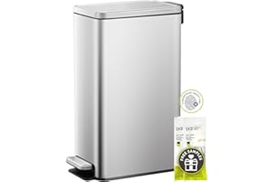 EKO Poubelle Cuisine Stella Slim 30L avec Pédale | Acier Inoxydable Anti-Traces | Design Compact | Fermeture Silencieuse Salle Bain