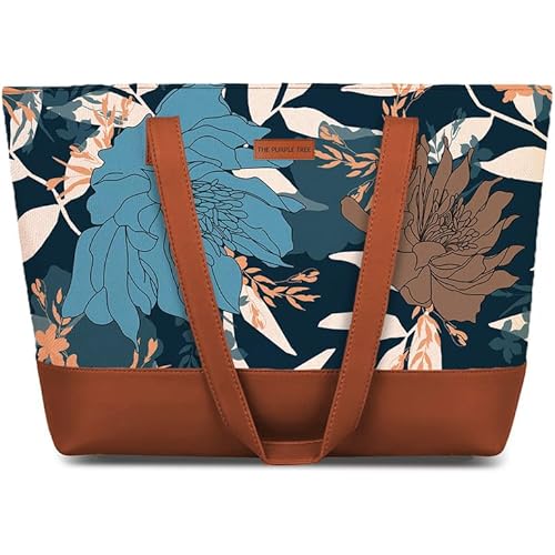 The Purple Tree Handcrafted Women\'s Tote Bag with Vegan Leather Handles & Indian Prints, Shoulder Tote Bag and Handbag for Office and College (Pack of 1)