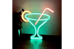 HFHUNGKEONG Led Green Cocktails Neon Sign,Wine Glass Neon Light Battery and USB Dual Powered Bar Neon Night Light Signs for Wall Decor,Cocktails Night Lamp for Bar, Club,Bar Cart Acessories Decor