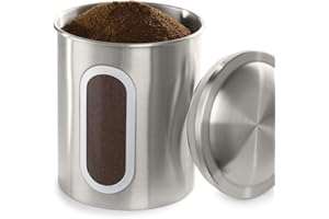 Xavax | Bote para el café, de acero inoxidable de 500g, (para granos de café enteros, granulado u otros alimentos, cierre hermético) color plateado