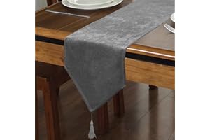 WAITER TREE Faux Linen Table Runner with Tassels Waterproof Sparkling Runners for Party Home Table Docorations Birthday Wedding Bridal Baby Shower (Grey, 35 x 180cm)