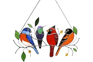 PEPOYO AI Bird Series Pendentif Oiseau mural en métal pour décoration de fenêtre, décoration murale, suspension, printemps, salon, chambre, jardin, balcon.(4 oiseaux)