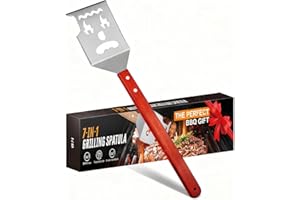 Lulizar BBQ Tool 8 in 1, Multifunction BBQ Spatula, Stainless Steel, Wooden Handle, Easy to Clean, Barbecue Accessories, Gifts for Men, Dad Gifts