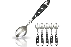 Kerafactum 6 łyżek łyżek do zupy, zestaw łyżek stołowych do zup | jednogarnkowe łyżki stołowe nitowane stal szlachetna sztućce z czarnymi uchwytami w stylu wiejskim | zestaw bistro z możliwością