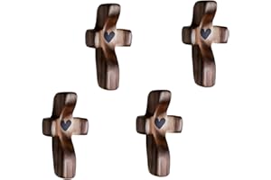 Floatdream 4 Piezas Cruz de Pulgar Nogal Negro, Cruz Bolsillo con Forma Corazón Madera, Alivio del Estrés Cruz de Madera, Para Decoración, Bautizos, Comuniones, Llévalo Contigo(5cm*2.5cm)