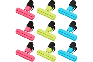 Hongtellor bag clips for Food Storage,9 Pcs Kitchen Storage Clip,Airtight,3 Colours Sturdy Sealing keeping fresh Plastic Home, and Office, Blue,green,red