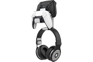 MoKo Controller Halterung, Duale Game Controller & Kopfhörer Halter für One, 360, PS3, PS4, PS5, PC, STEAM, Switch/Switch 2, Universale Headset Wandhalterung, 2 Installationsmethode, Silber