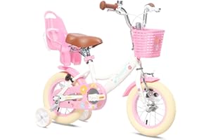 Glerc Maggie 12 14 16 20 Inch Kids Bike for 2-13 Years Old, Girls Bicycle with Doll-Seat & Basket & Stabilisers & Kickstand, Multiple Colors