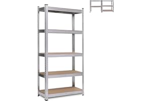 VIRZEN Garage Shelving Units 5-Tier Heavy Duty Shelving Unit, Adjustable Metal Storage Shelves with Foot Pads for Warehouse, Basement, Kitchen (Silver, Small)