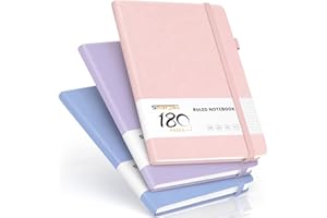 Smarpau A5 Notebooks 3 Pack, Leather Lined Journal with 540 Pages 100gsm Thick Paper, Hardcover College Ruled Notebook Journals for Women Writing Office School, 14.5 x 21cm - Pink Purple Blue