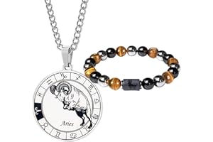 Caimeytie Ensemble collier et bracelet signe du zodiaque pour homme - Collier de constellation - Pendentif en acier inoxydable - Bracelet de perles élastique - Cadeau d'anniversaire