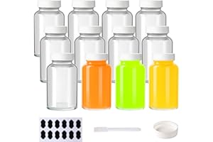 YBCPACK 12 Pack 4oz Reusable Glass Shot Bottles, Clear Wellness Shots Bottles for Ginger, 120ml Small Glass Juice Bottle with Lids, Label, Pen.(Dishwasher Safe & Leak Proof)